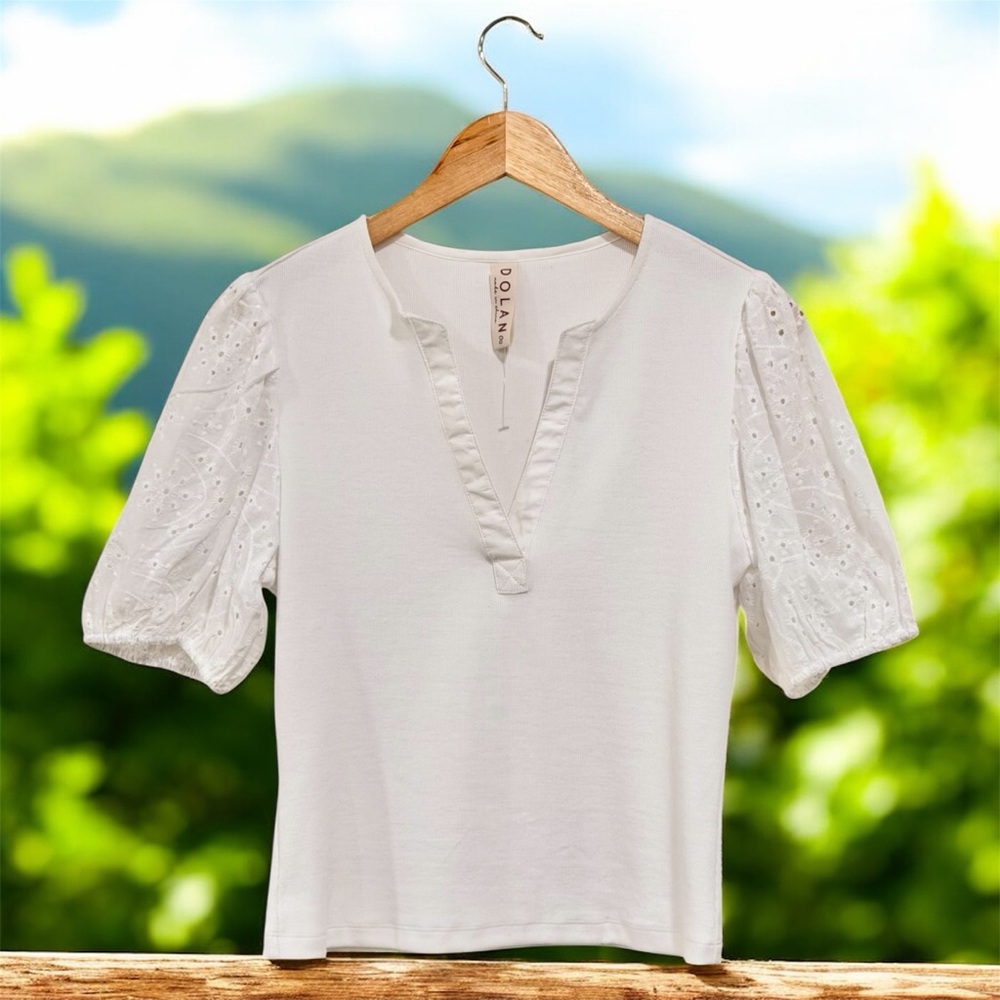 Dolan Anthropology White Eyelet Sleeve Women's Top size small